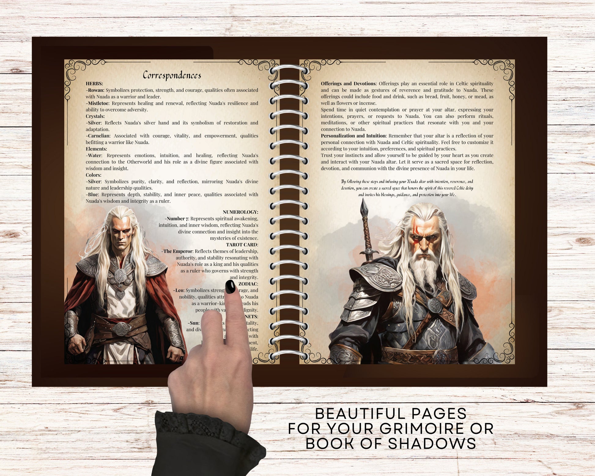Nuada. Celtic God. Beautiful pages for your Grimoire or Book of Shadows. Printable