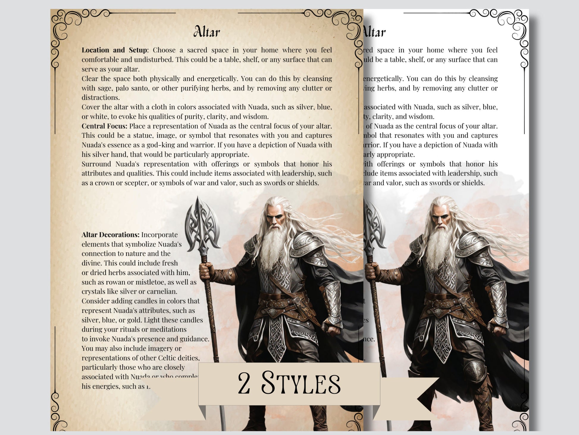 Nuada. Celtic God. Beautiful pages for your Grimoire or Book of Shadows. Printable