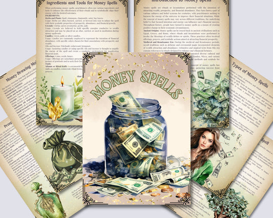 Money Spells. 10 Powerful Rituals. Beautiful pages for your Grimoire or Book Of Shadows. Printable.