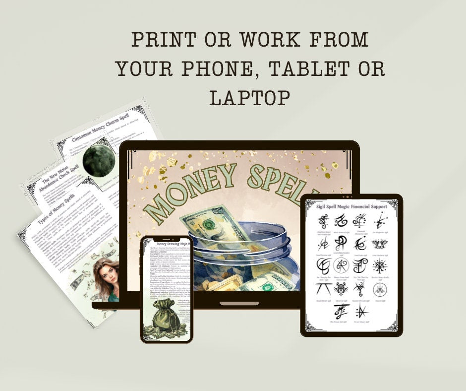 Money Spells. 10 Powerful Rituals. Beautiful pages for your Grimoire or Book Of Shadows. Printable.