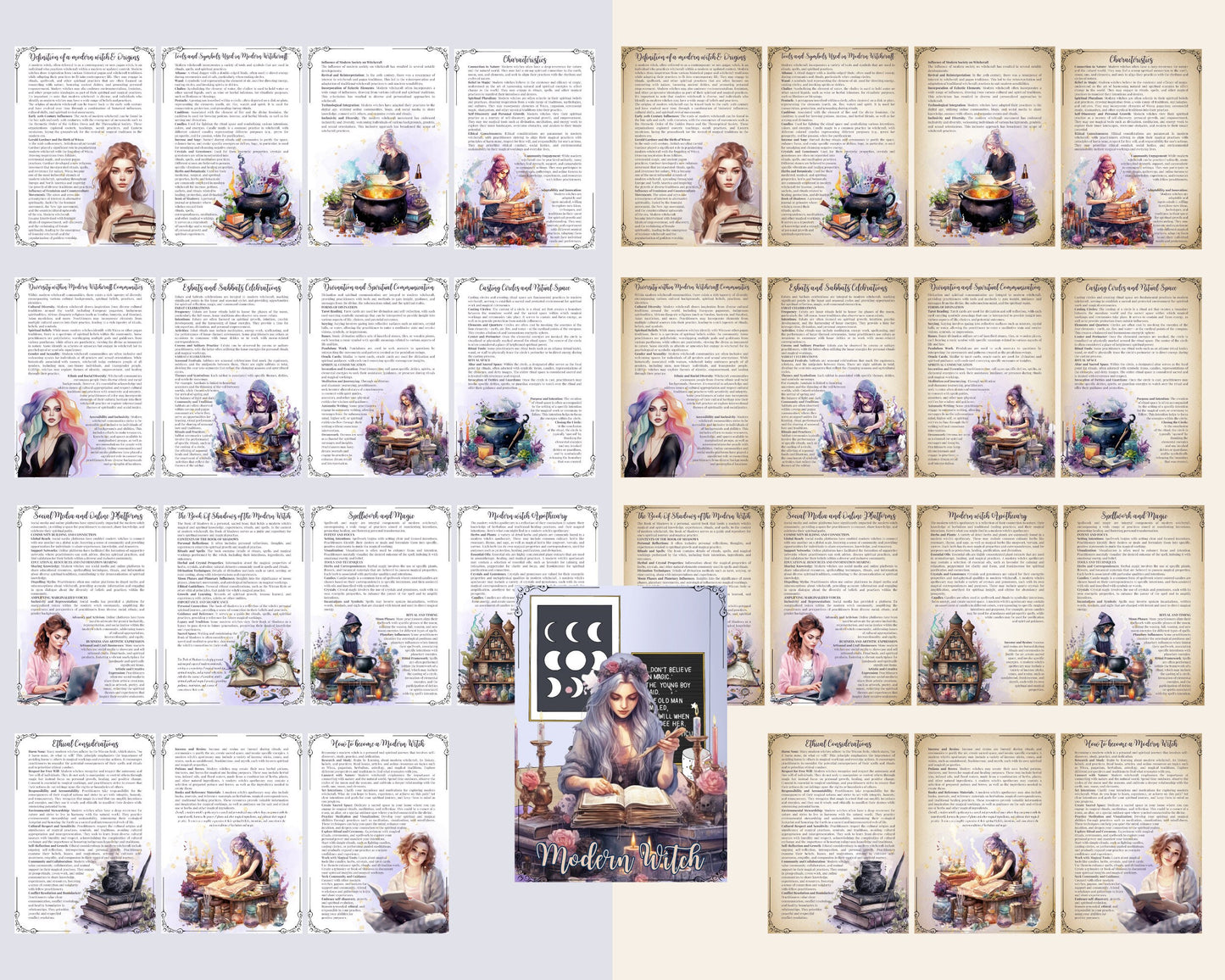 Modern Witch. Beautiful pages for your Grimoire or Book Of Shadows. Printable