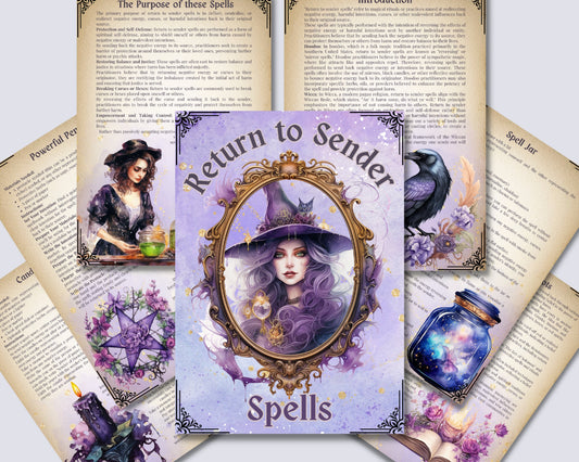 Return to Sender Spells Set. Beautiful Grimoire or Book Of Shadow Pages. Printable.