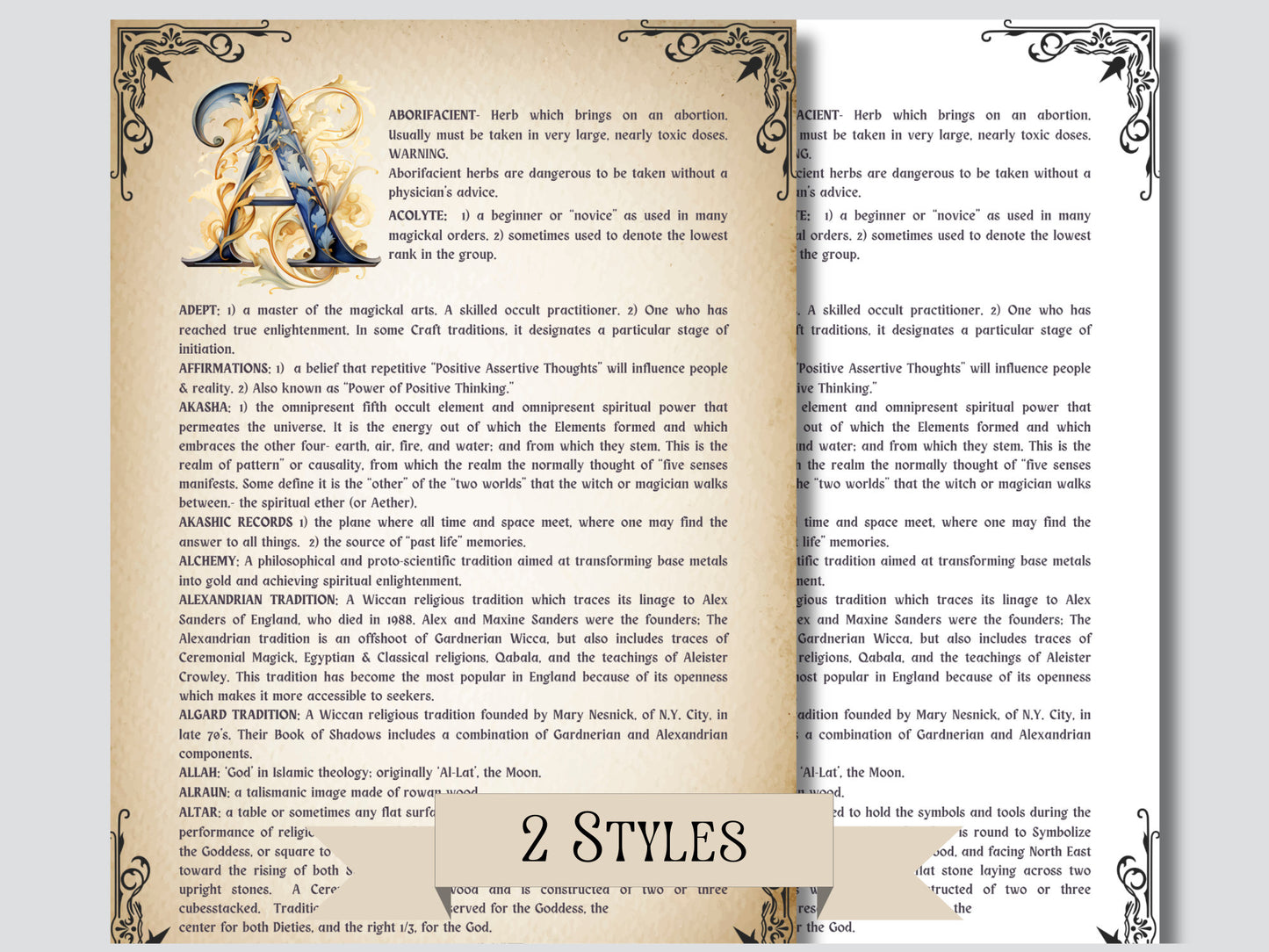 Witchcraft Glossary. +450 terms. Grimoire pages. Printable.