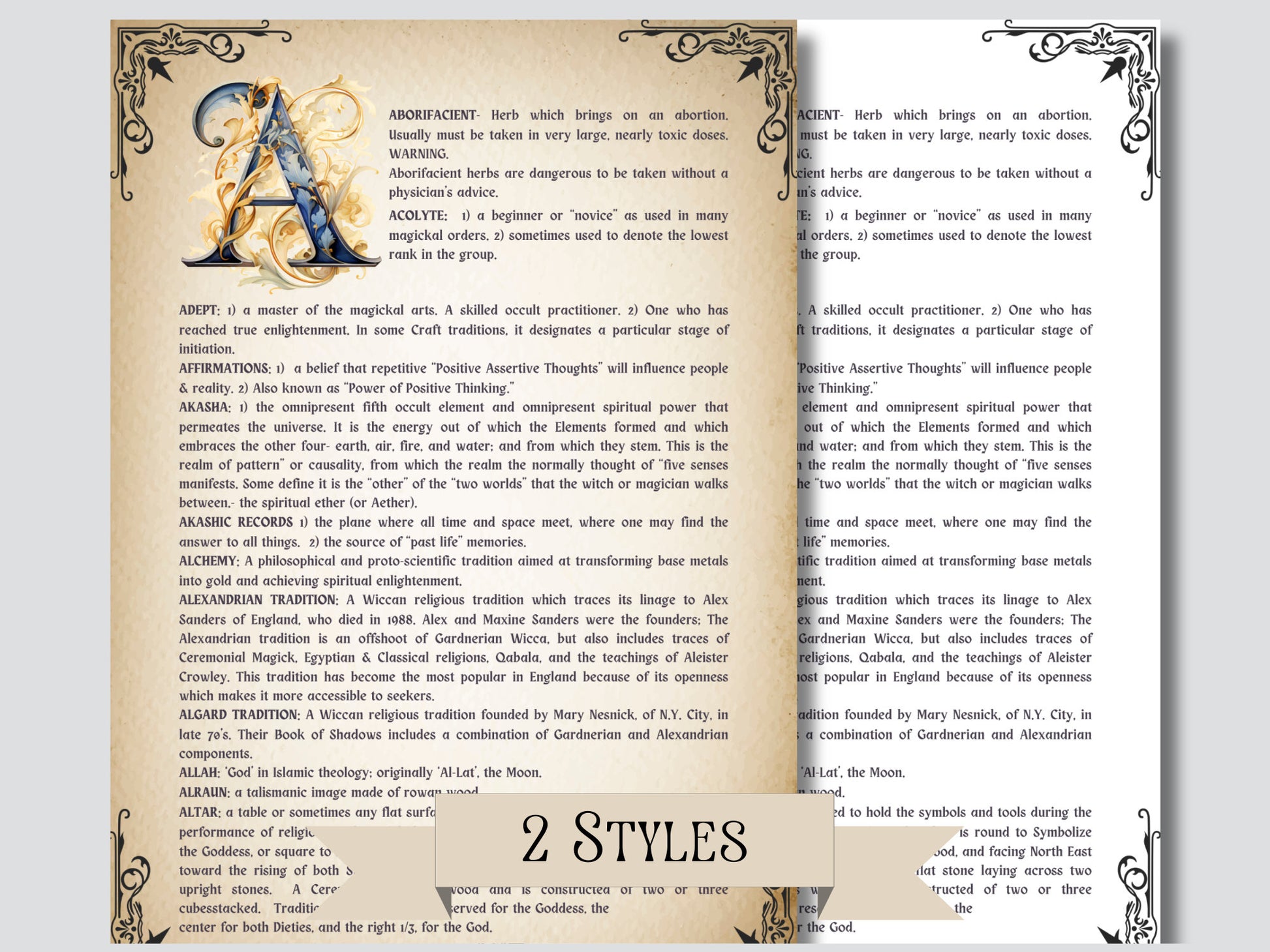 Witchcraft Glossary. +450 terms. Grimoire pages. Printable.