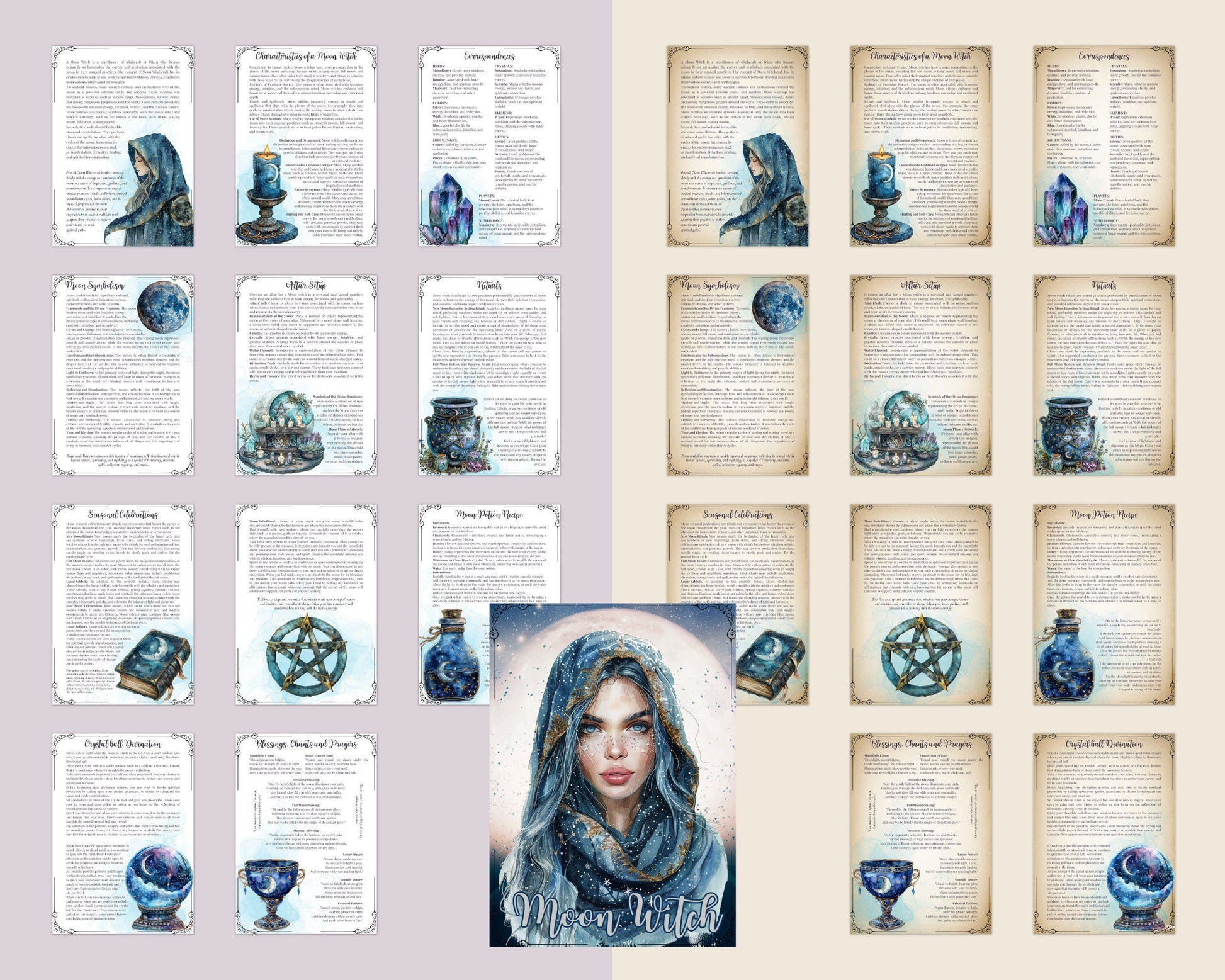 Moon Witch. Solar witch. Beautiful pages for your Grimoire or Book Of Shadows. Printable