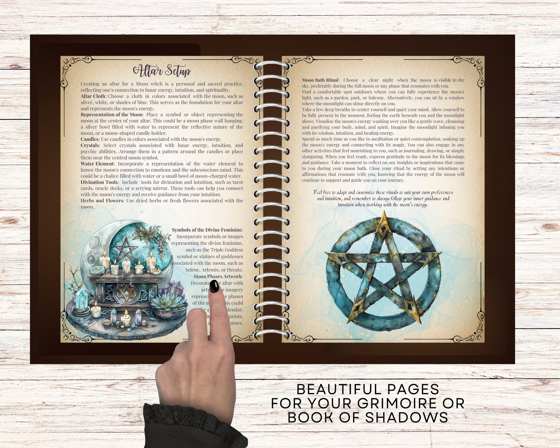 Moon Witch. Solar witch. Beautiful pages for your Grimoire or Book Of Shadows. Printable