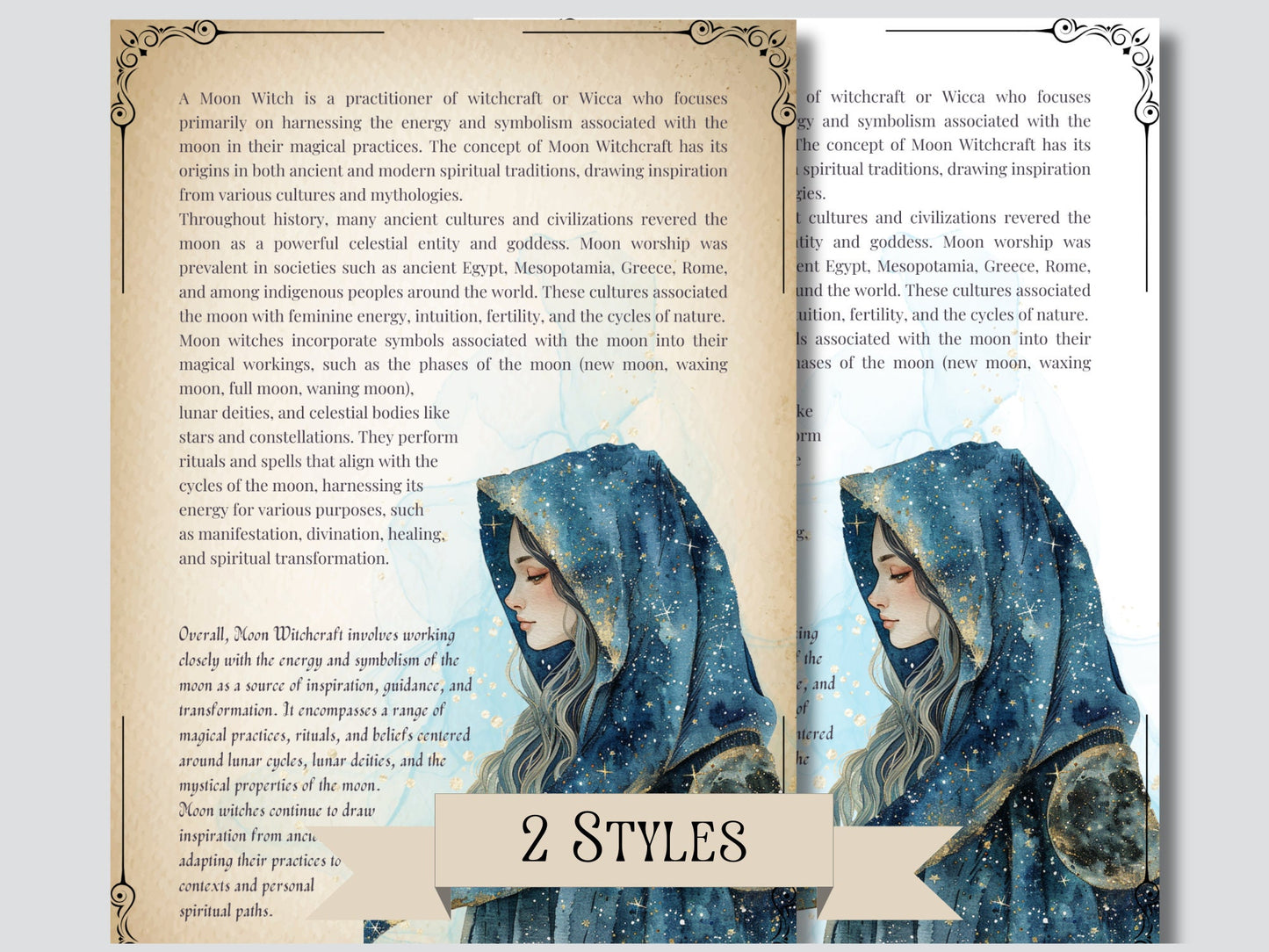 Moon Witch. Solar witch. Beautiful pages for your Grimoire or Book Of Shadows. Printable