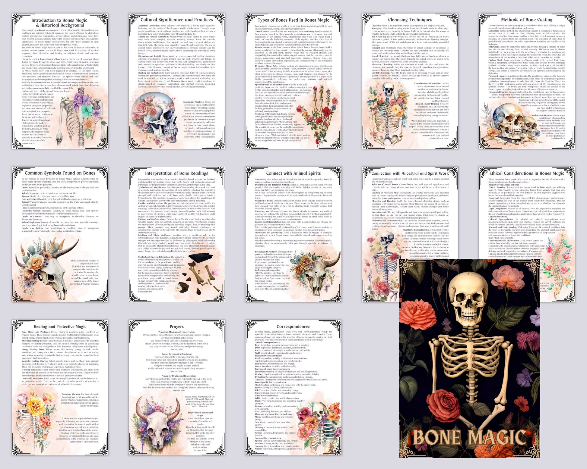 Bone Magick: How to Use Bones in Witchcraft. Beautiful pages for your Grimoire or Book Of Shadows. Printable