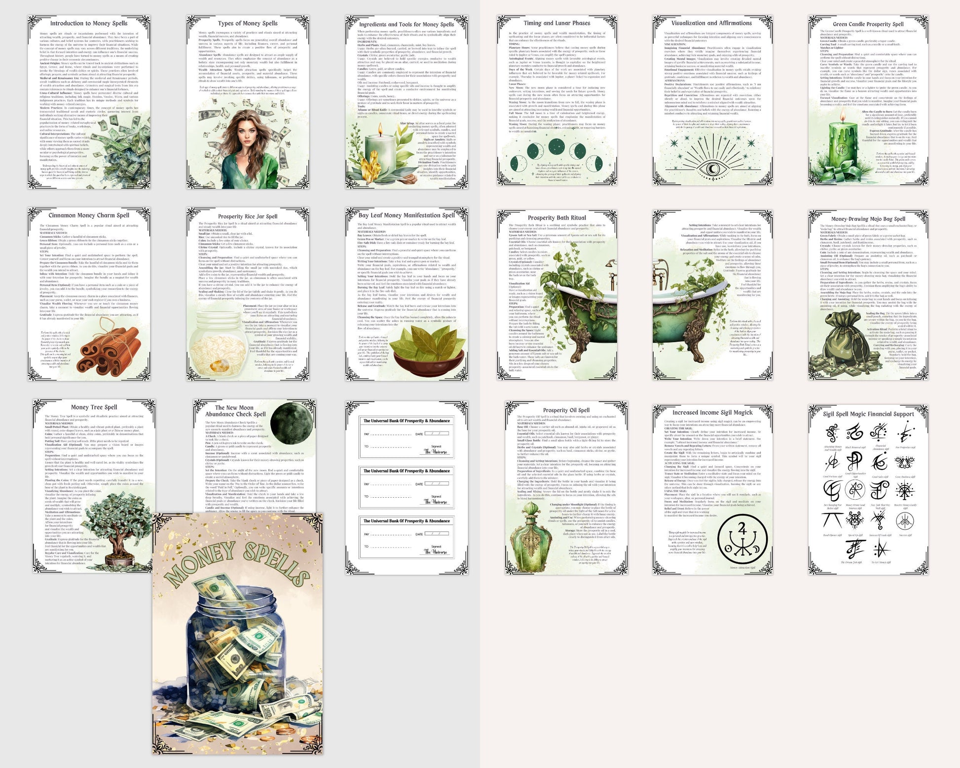 Money Spells. 10 Powerful Rituals. Beautiful pages for your Grimoire or Book Of Shadows. Printable.