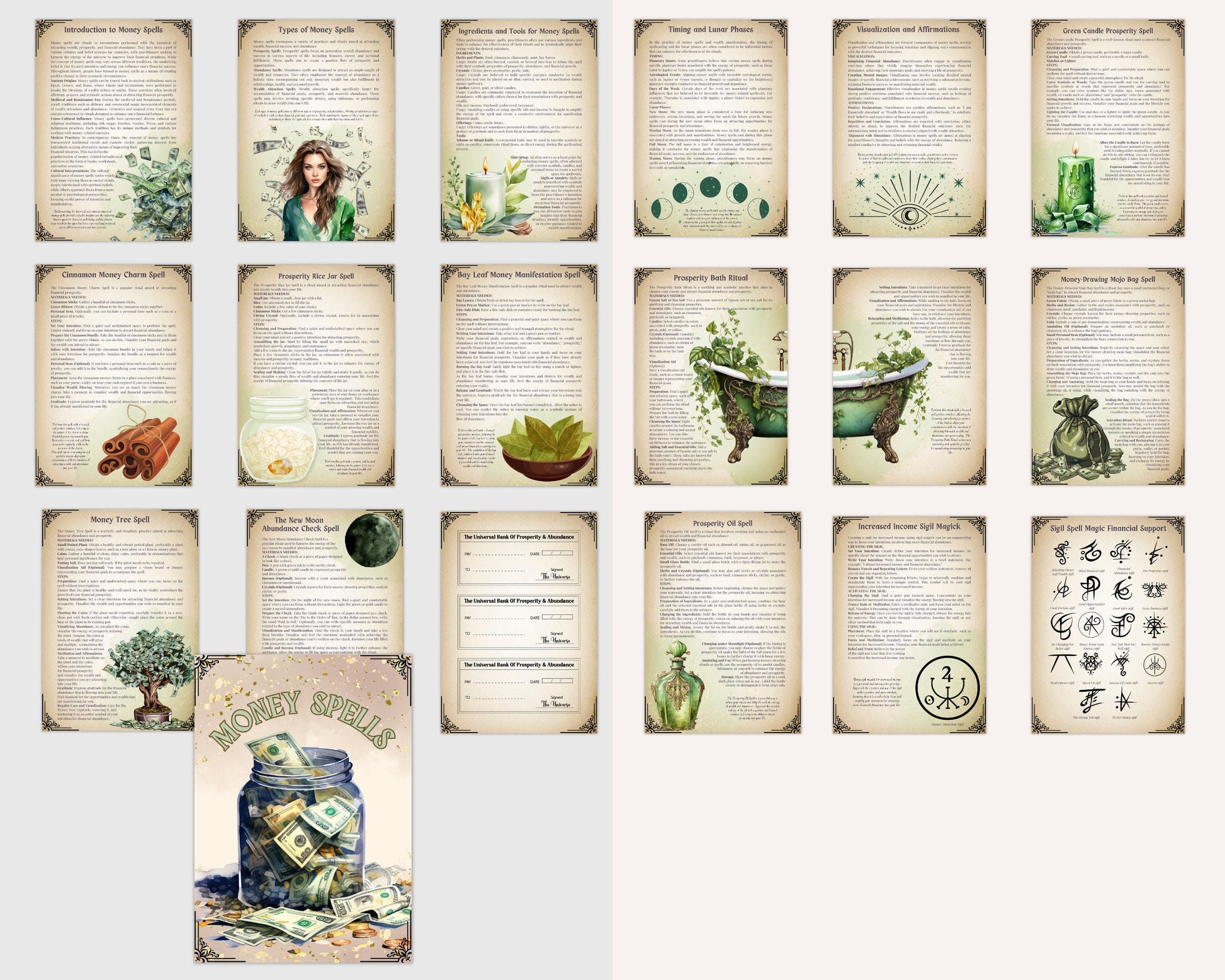 Money Spells. 10 Powerful Rituals. Beautiful pages for your Grimoire or Book Of Shadows. Printable.