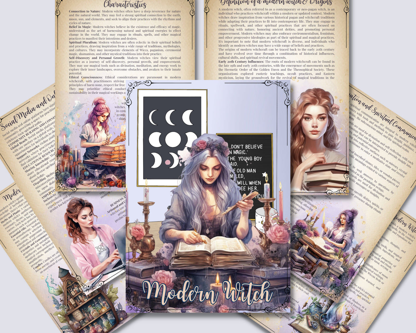 Modern Witch. Beautiful pages for your Grimoire or Book Of Shadows. Printable