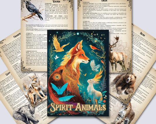The Ultimate Guide To Spirit Animals. 72 pages. 62 animals. Beautiful grimoire pages. Printable.