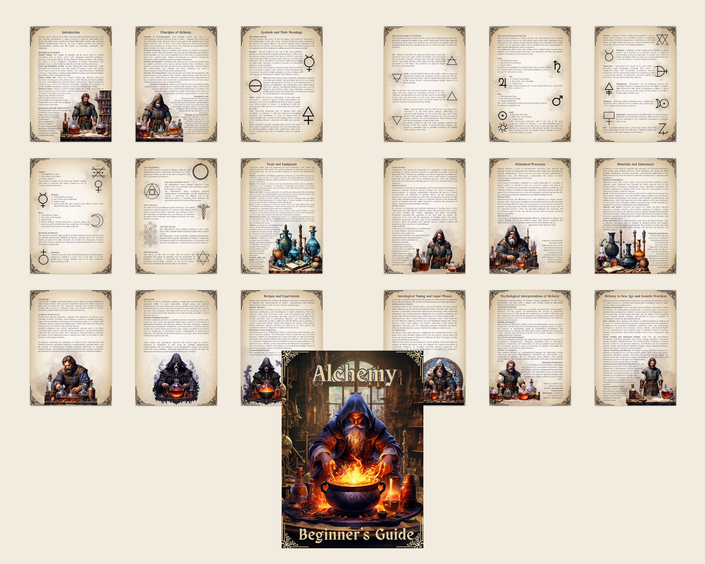 Alchemy Guide for Beginners. Beautiful pages for your Grimoire or Book Of Shadows. Printable