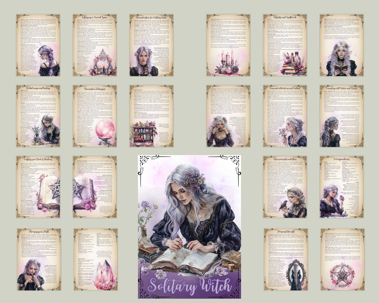 Solitary Witch. Beautiful pages for your Grimoire or Book Of Shadows. Printable.
