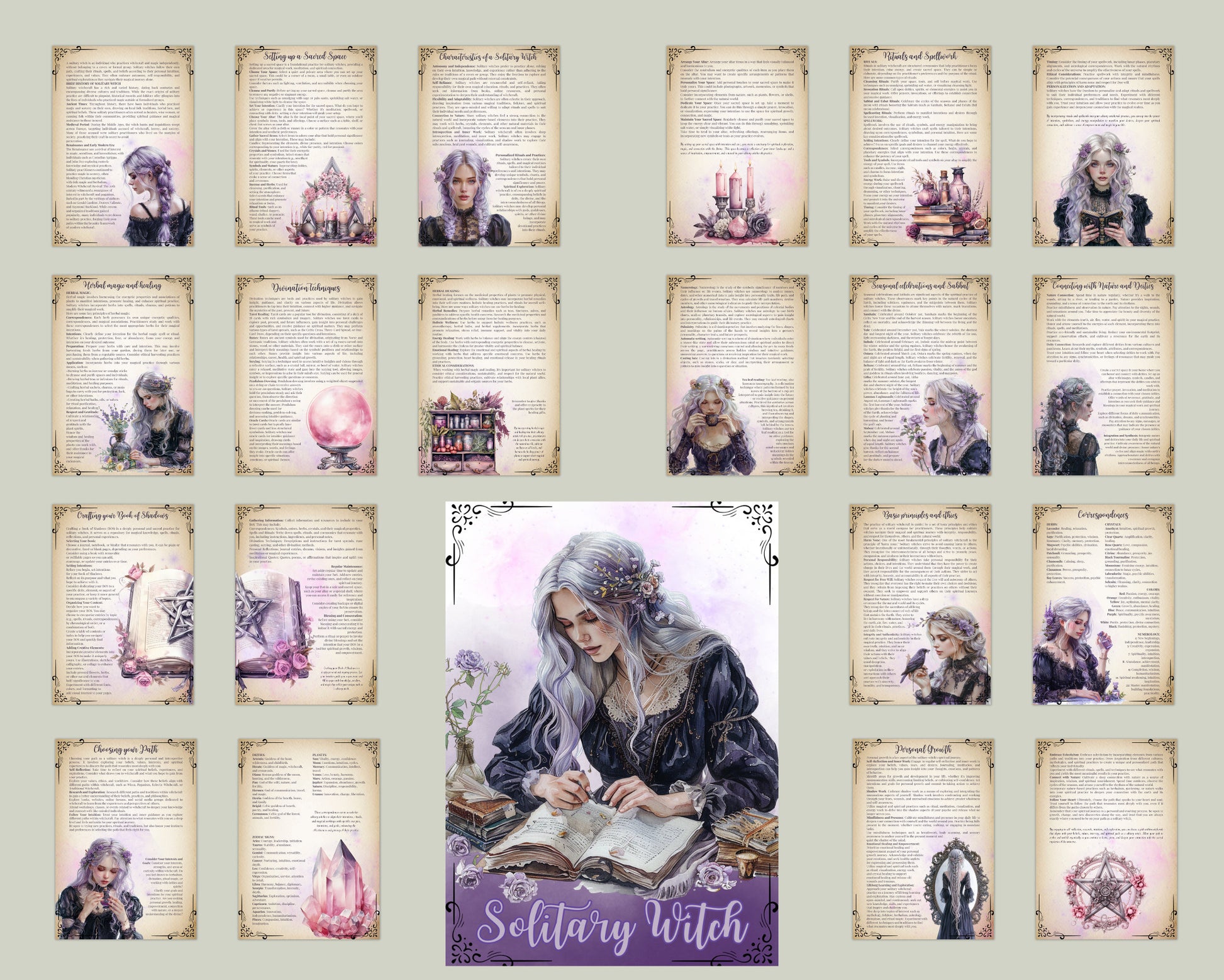 Solitary Witch. Beautiful pages for your Grimoire or Book Of Shadows. Printable.