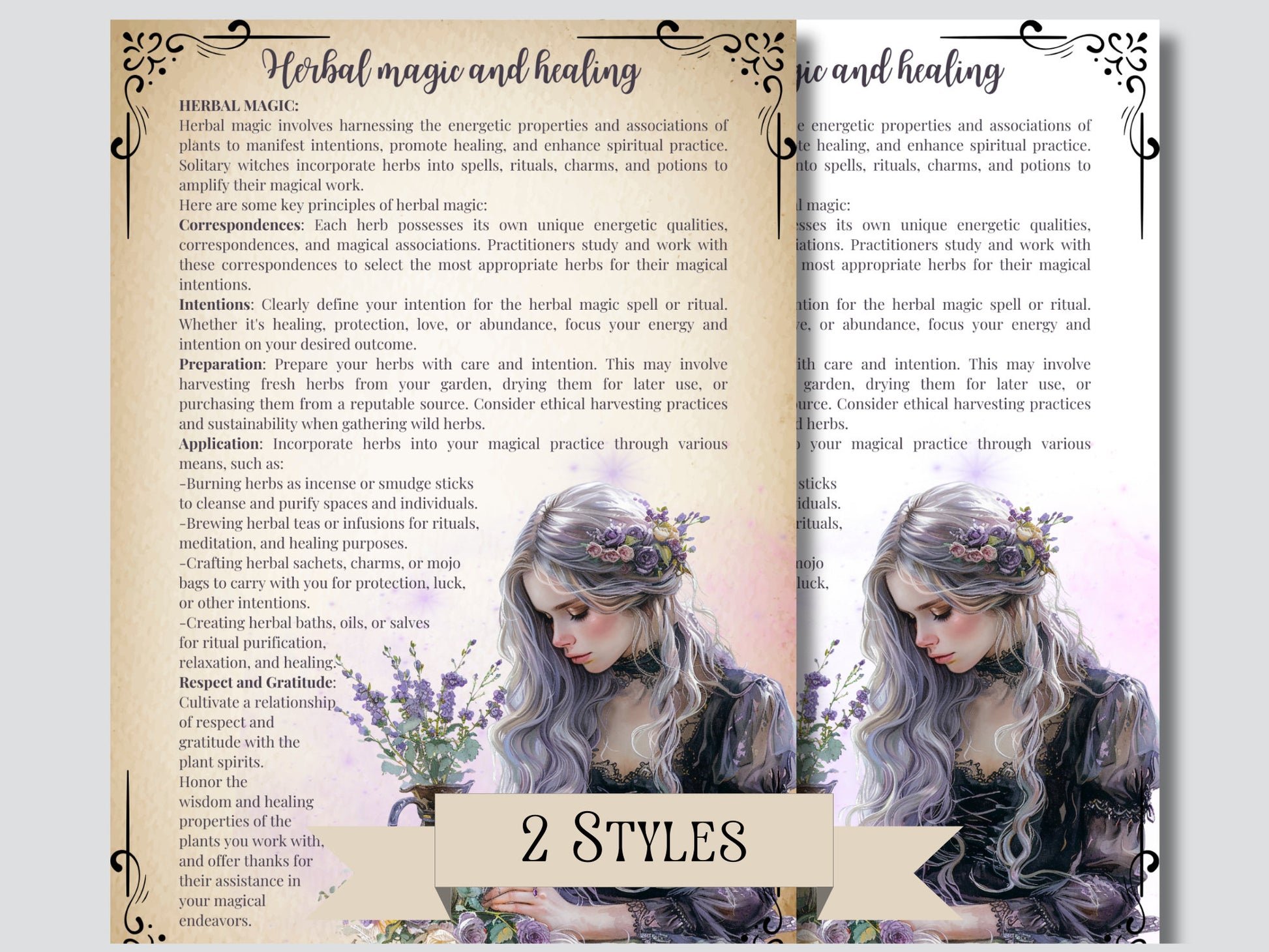 Solitary Witch. Beautiful pages for your Grimoire or Book Of Shadows. Printable.