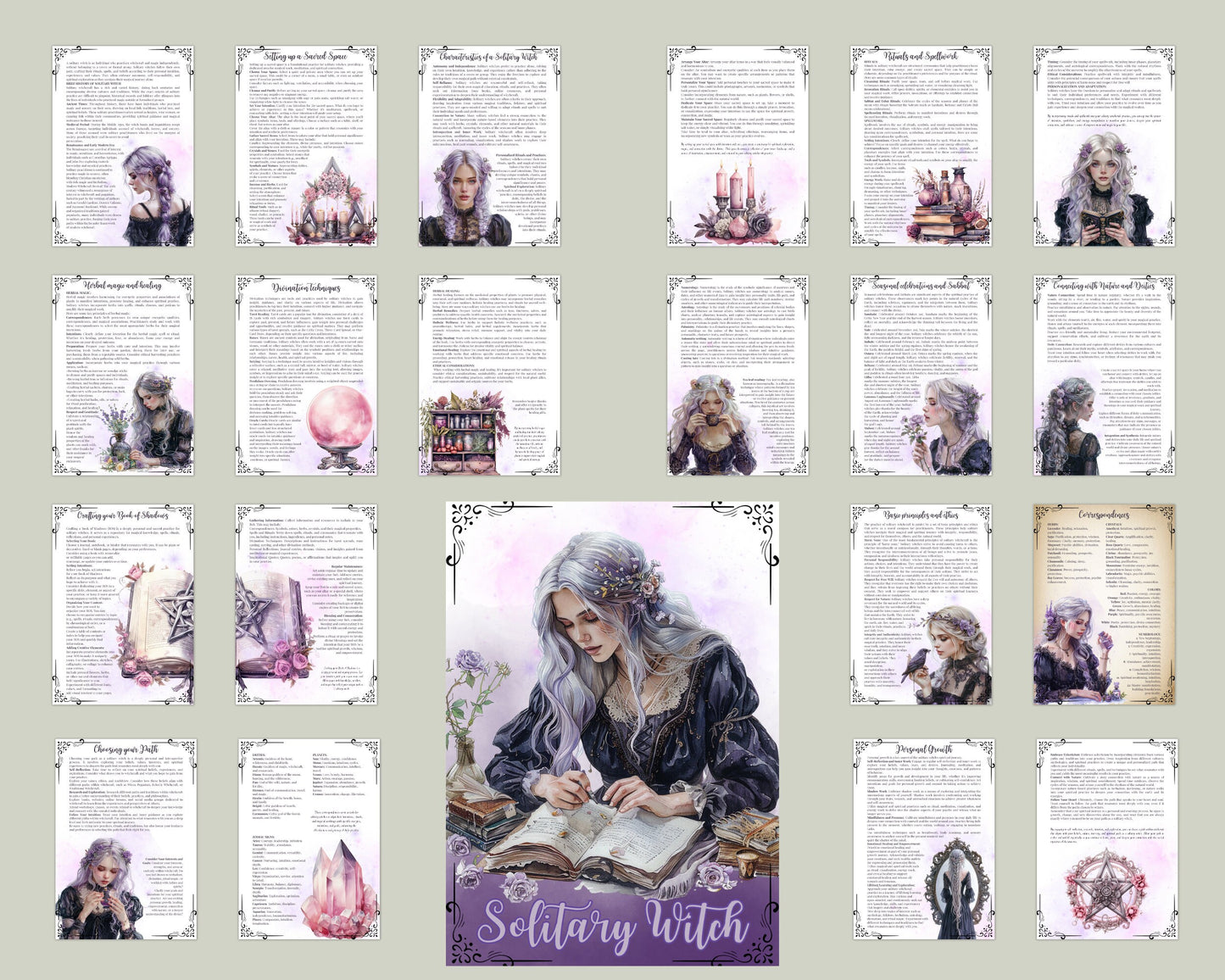 Solitary Witch. Beautiful pages for your Grimoire or Book Of Shadows. Printable.