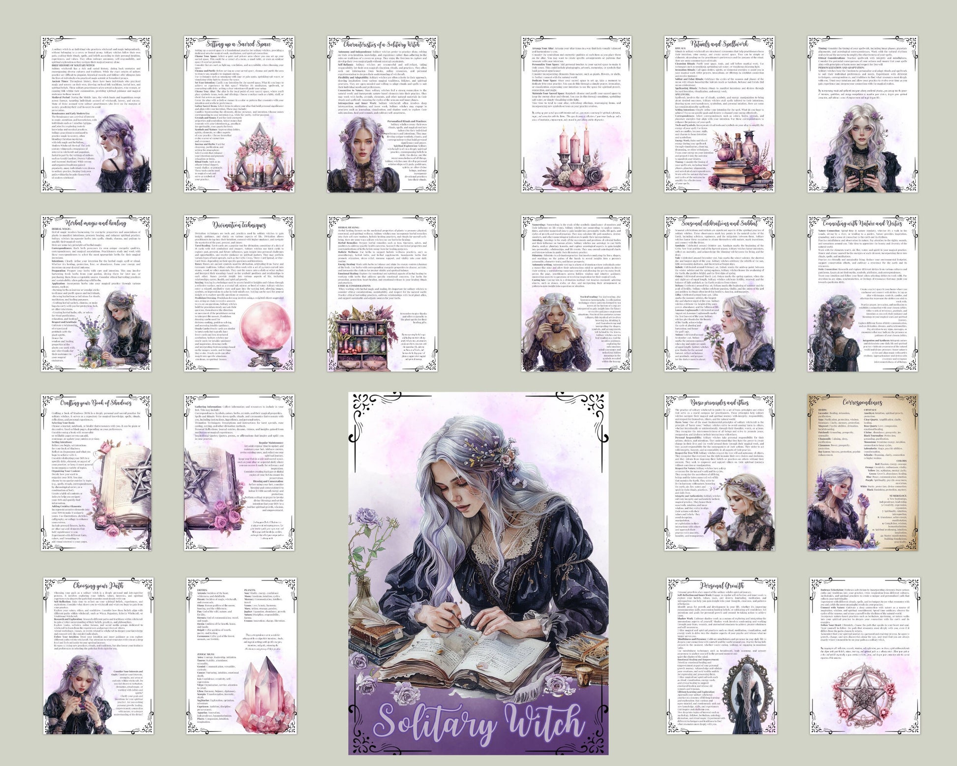 Solitary Witch. Beautiful pages for your Grimoire or Book Of Shadows. Printable.