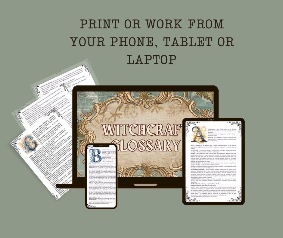 Witchcraft Glossary. +450 terms. Grimoire pages. Printable.