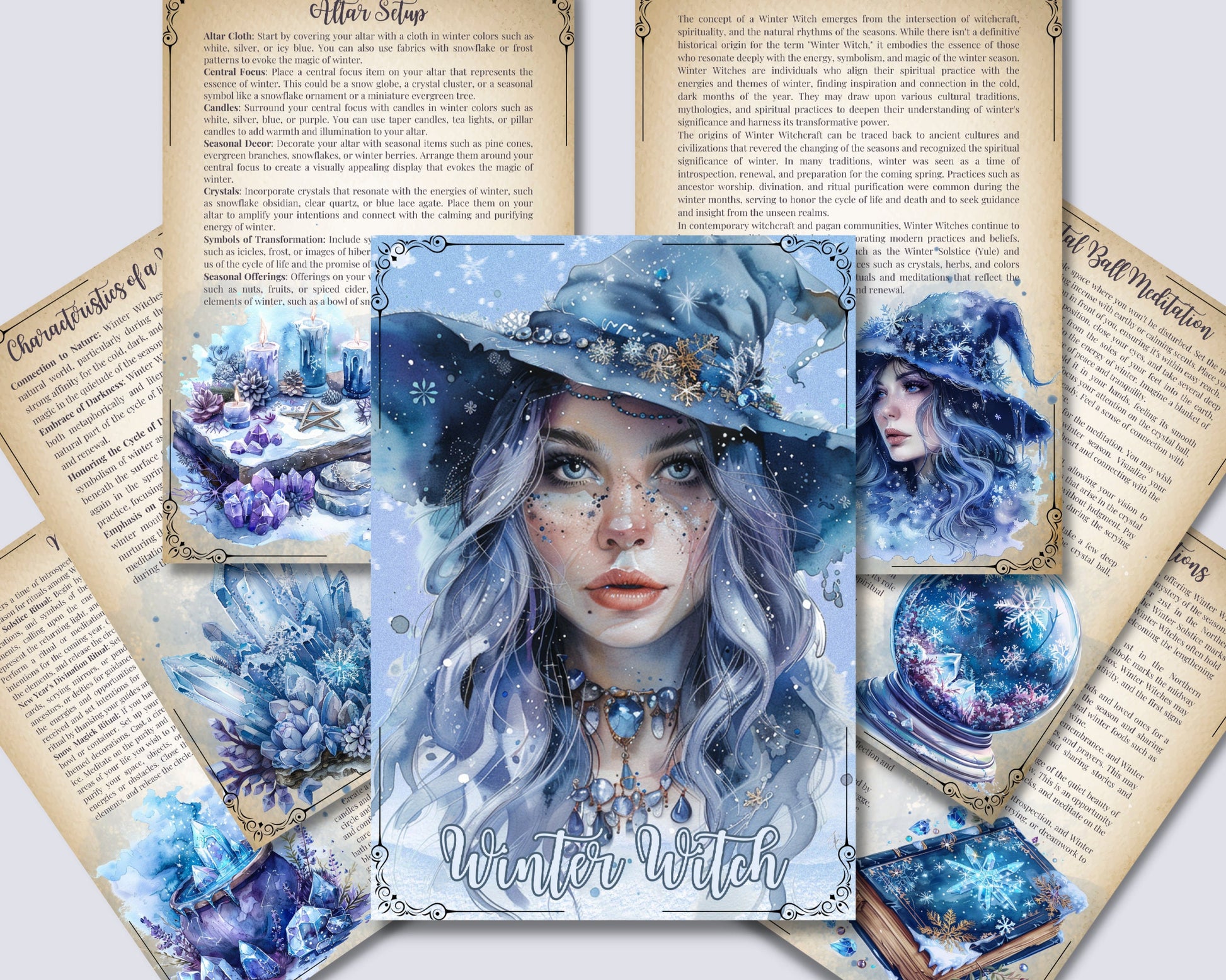 Winter Witch. Season of the Witch. Beautiful pages for your Grimoire or Book Of Shadows. Printable.