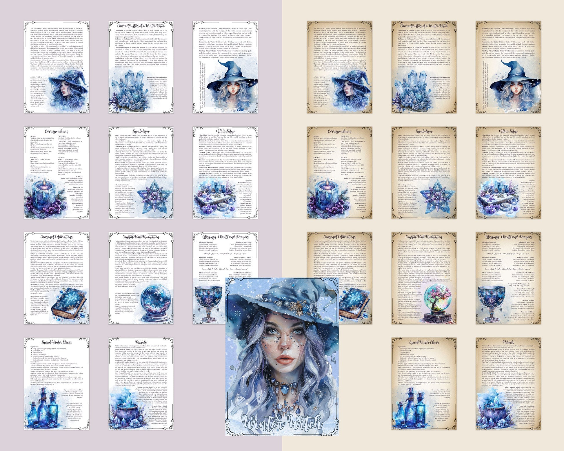 Winter Witch. Season of the Witch. Beautiful pages for your Grimoire or Book Of Shadows. Printable.