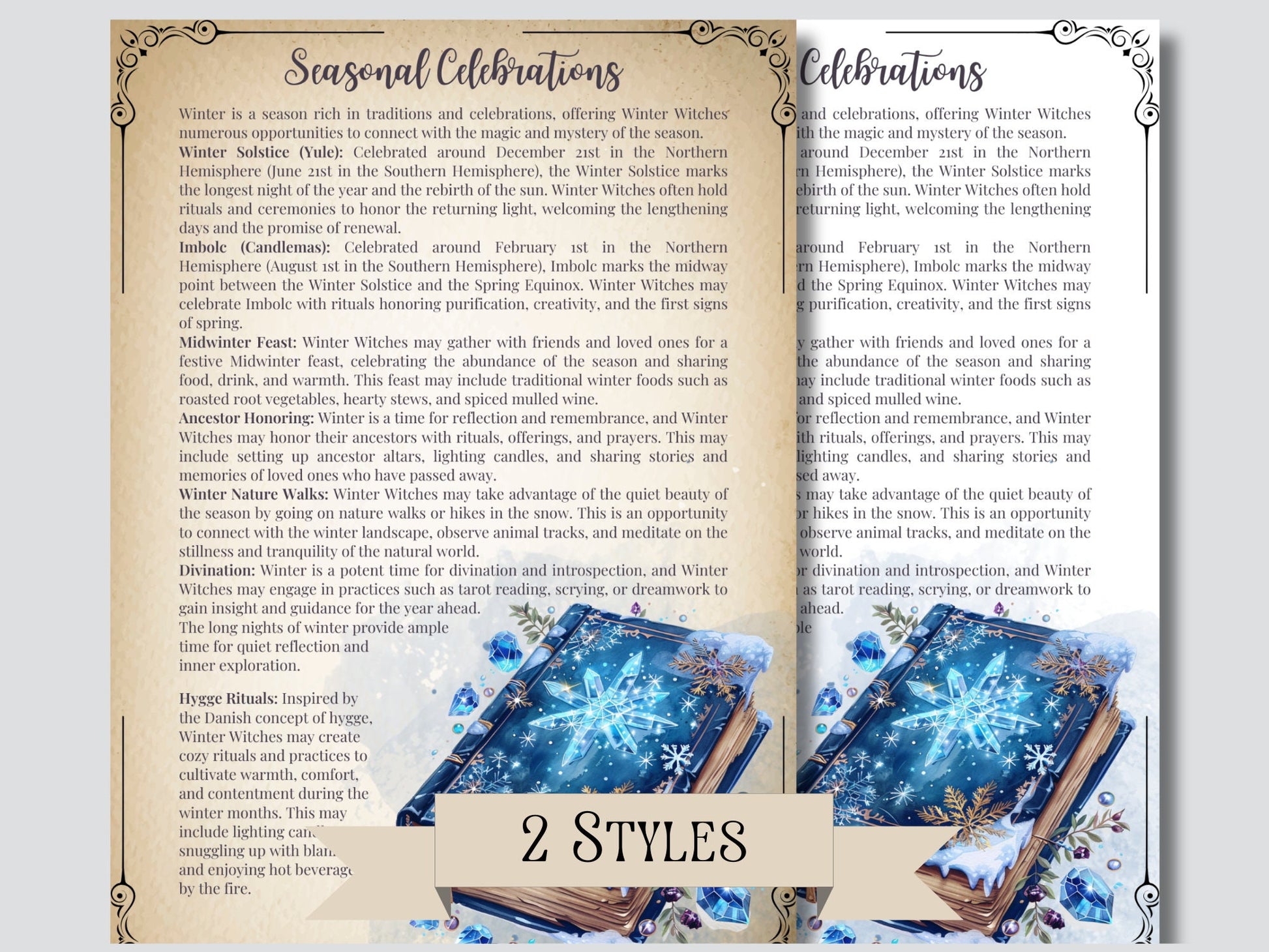 Winter Witch. Season of the Witch. Beautiful pages for your Grimoire or Book Of Shadows. Printable.