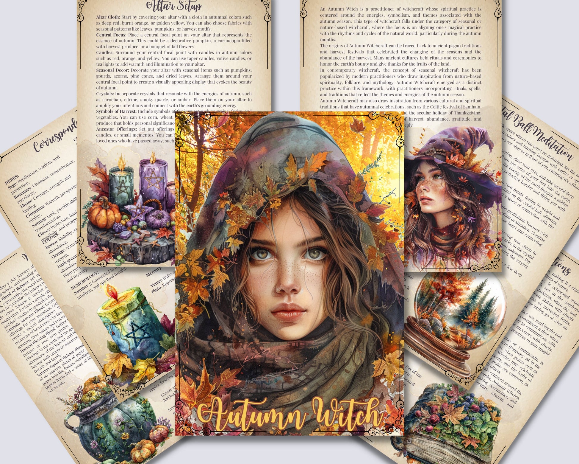 Autumn Witch. Season of the Witch. Beautiful pages for your Grimoire or Book Of Shadows. Printable.