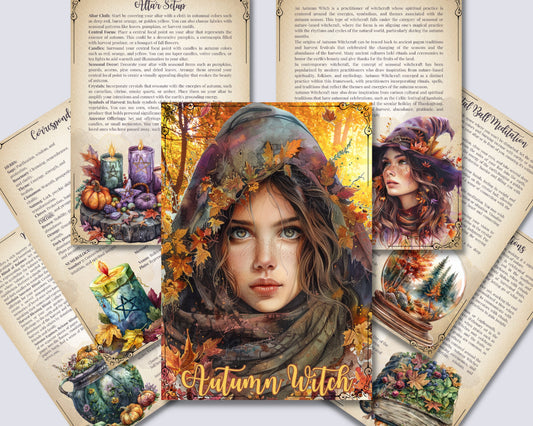 Autumn Witch. Season of the Witch. Beautiful pages for your Grimoire or Book Of Shadows. Printable.