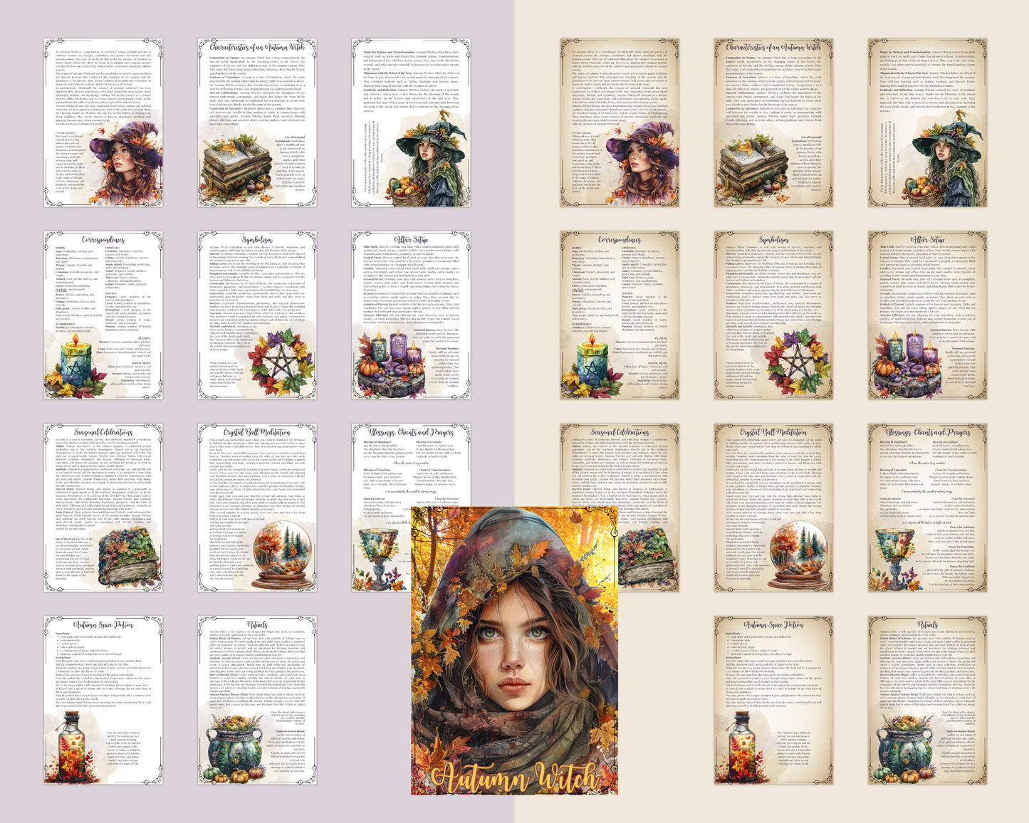 Autumn Witch. Season of the Witch. Beautiful pages for your Grimoire or Book Of Shadows. Printable.