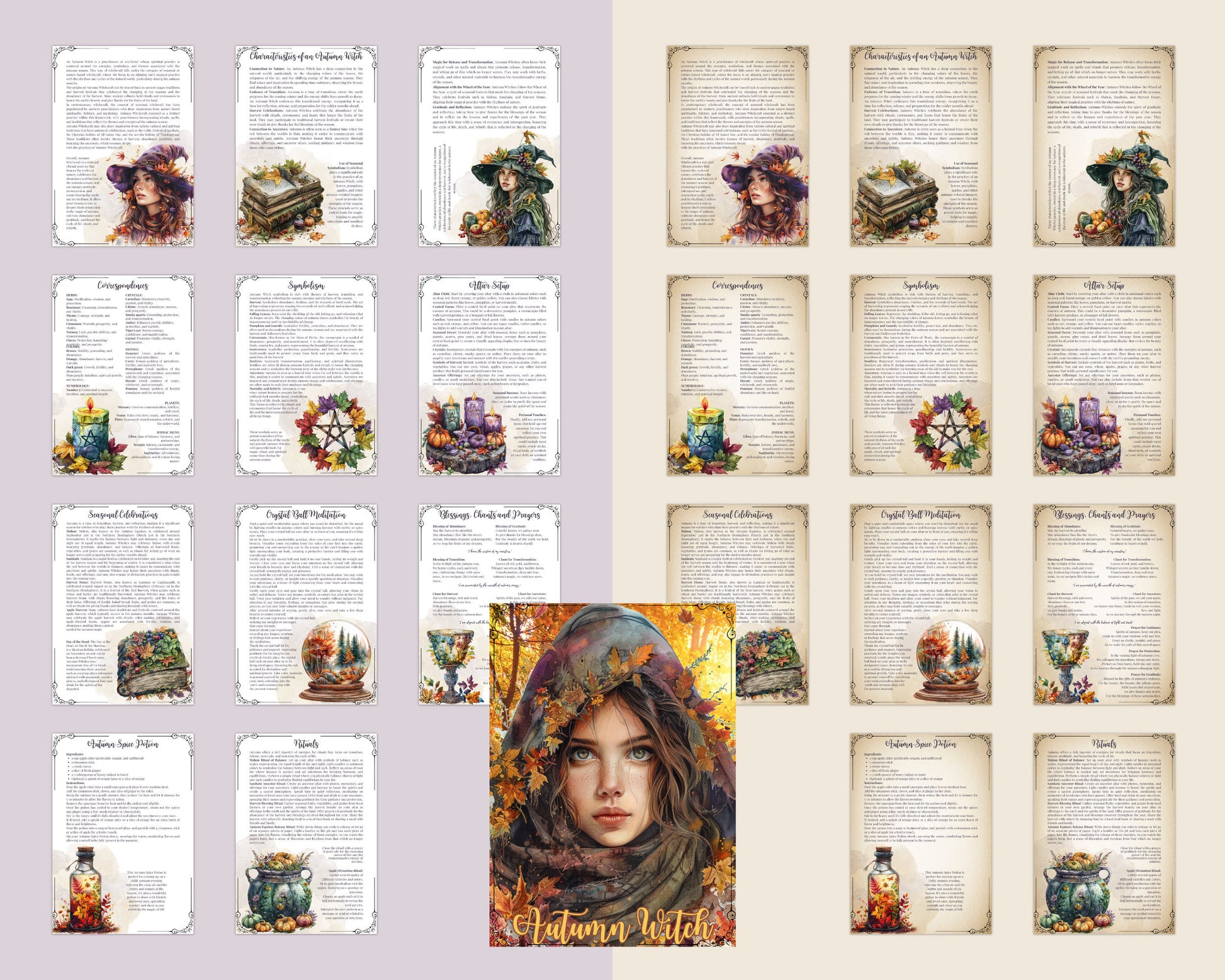 Autumn Witch. Season of the Witch. Beautiful pages for your Grimoire or Book Of Shadows. Printable.