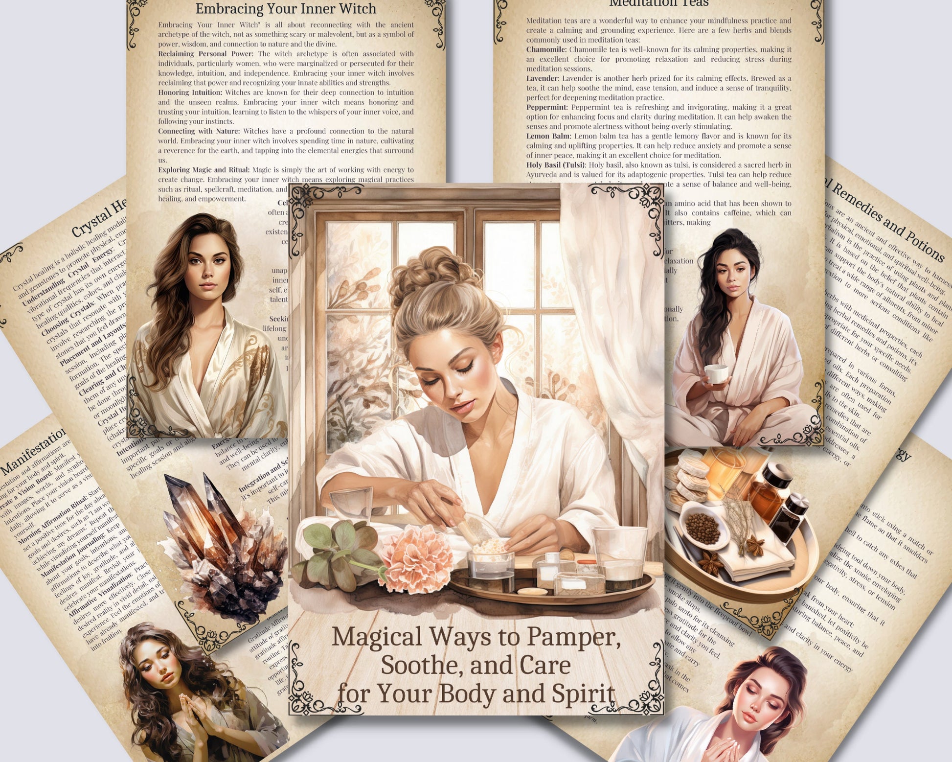 Magical Ways to Pamper, Soothe, and Care for Your Body and Spirit. Printable.