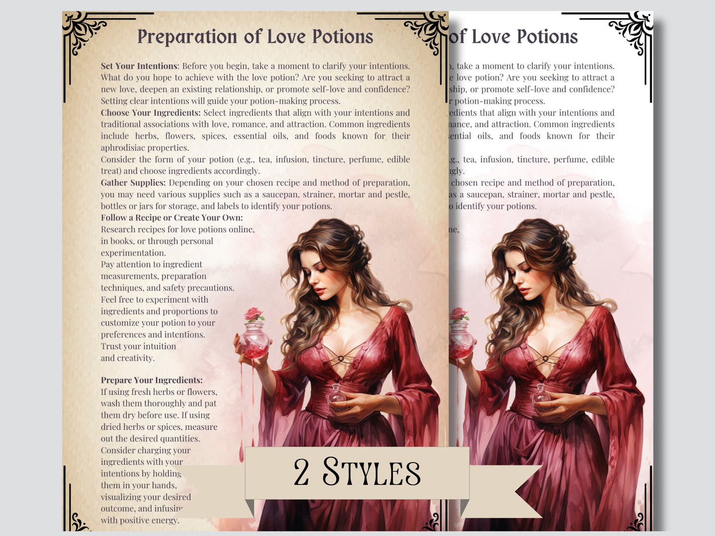 Love Potions. Basics. Beautiful pages for your Grimoire or Book Of Shadows. Printable.