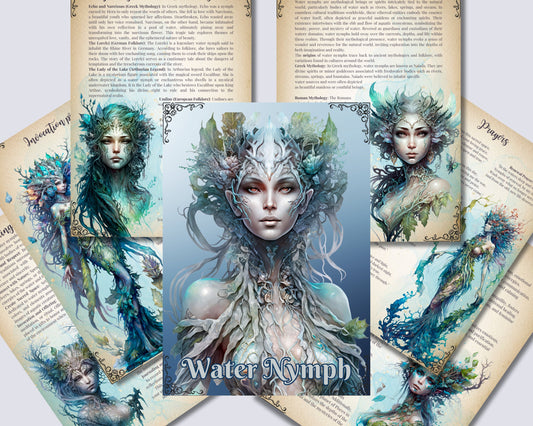 Water Nymphs. Beautiful pages for your Grimoire or Book Of Shadows. Printable.