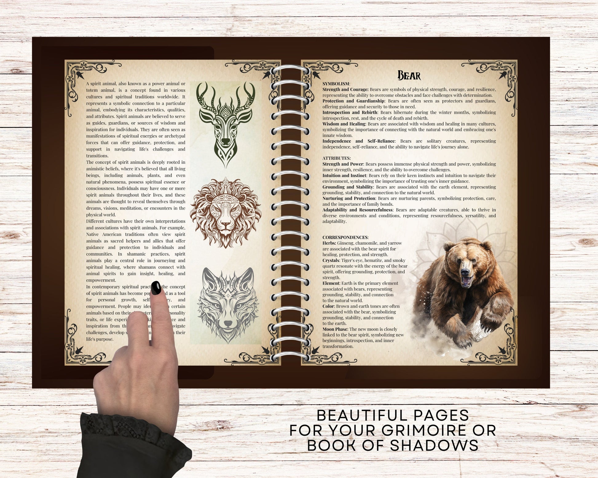The Ultimate Guide To Spirit Animals. 72 pages. 62 animals. Beautiful grimoire pages. Printable.