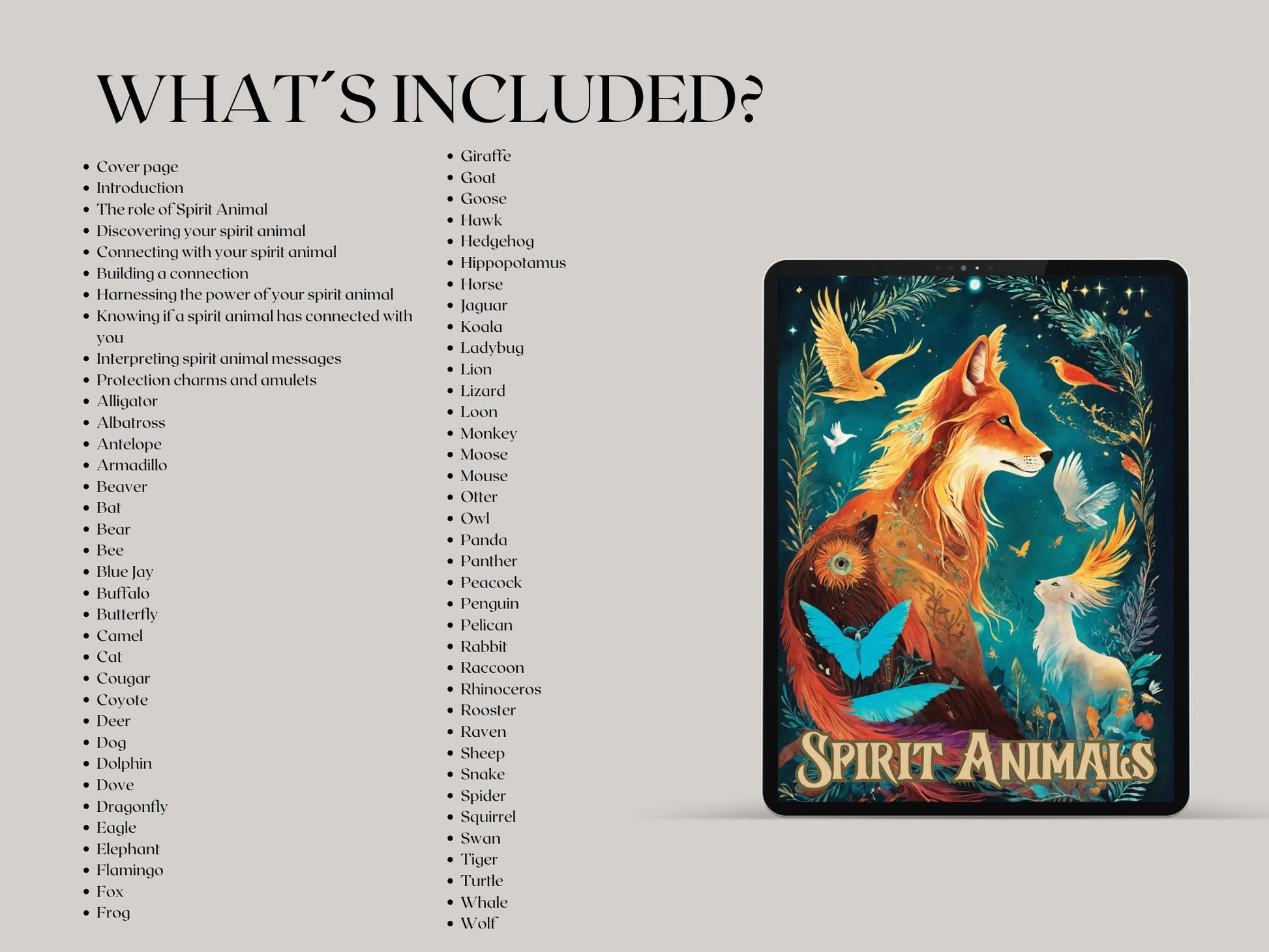 The Ultimate Guide To Spirit Animals. 72 pages. 62 animals. Beautiful grimoire pages. Printable.