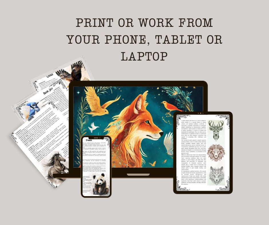 The Ultimate Guide To Spirit Animals. 72 pages. 62 animals. Beautiful grimoire pages. Printable.