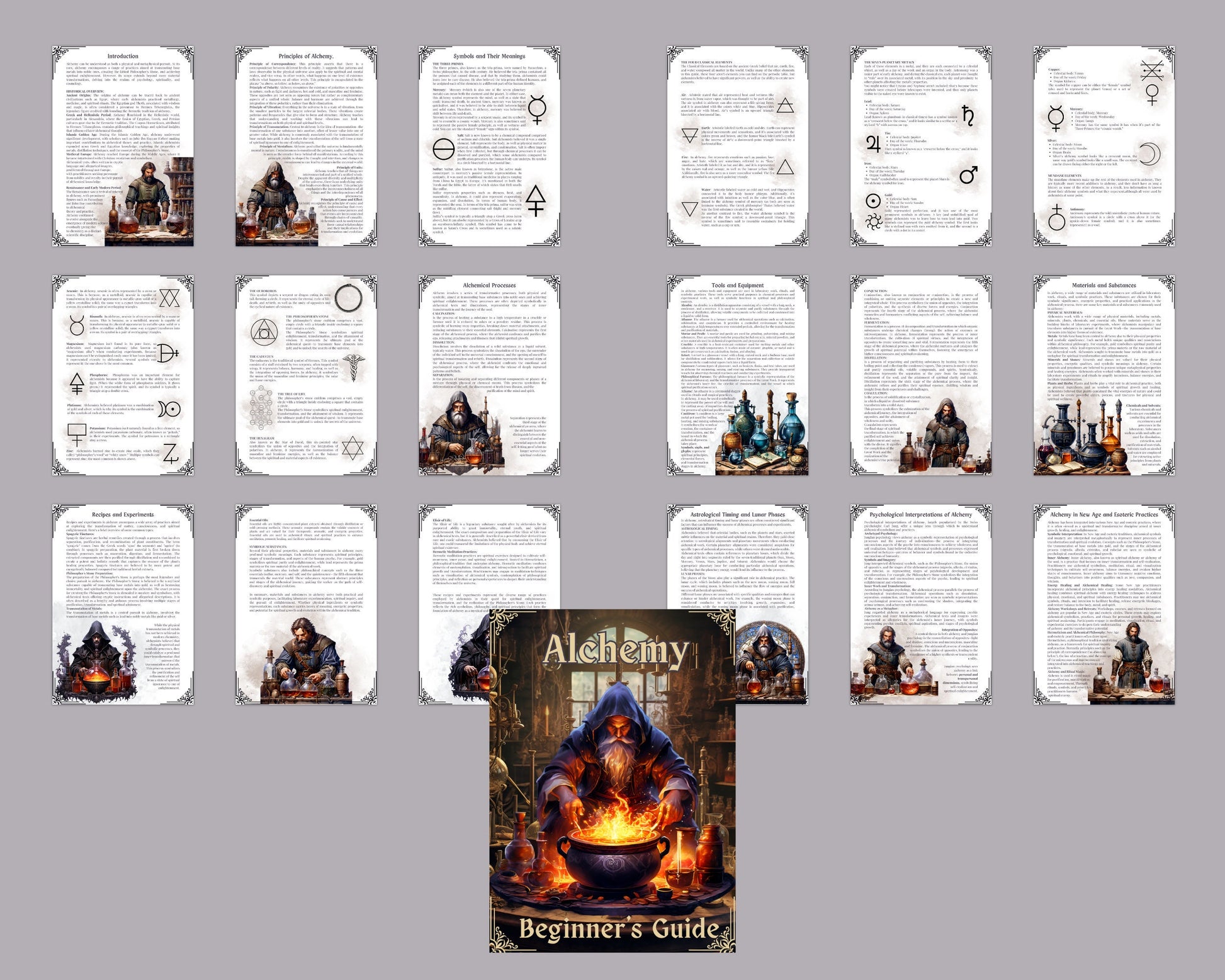 Alchemy Guide for Beginners. Beautiful pages for your Grimoire or Book Of Shadows. Printable