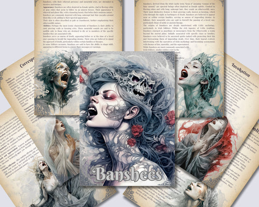 Banshee. “Woman of the fairies”. Beautiful pages for your Grimoire or Book of Shadows. Printable