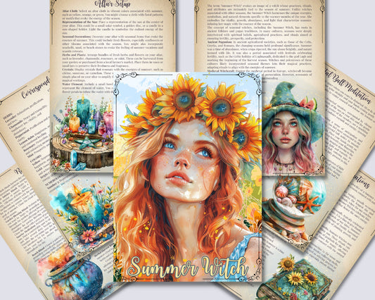 Summer Witch. Season of the Witch. Beautiful pages for your Grimoire or Book Of Shadows. Printable.