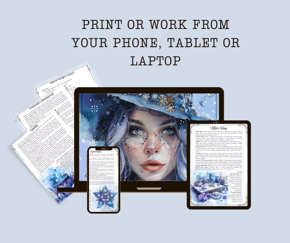 Winter Witch. Season of the Witch. Beautiful pages for your Grimoire or Book Of Shadows. Printable.