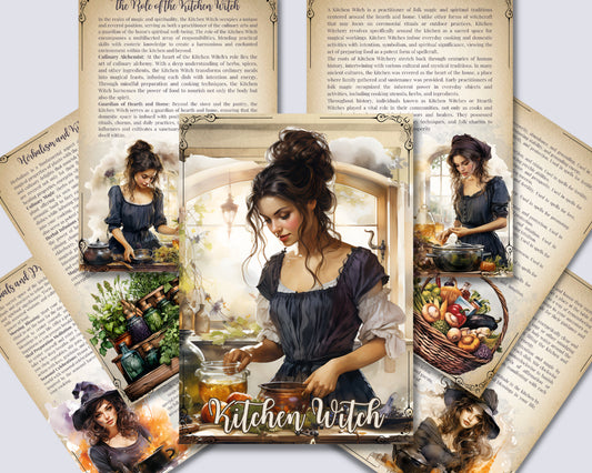 Kitchen Witch. Beautiful pages for your Grimoire or Book Of Shadows. Printable.