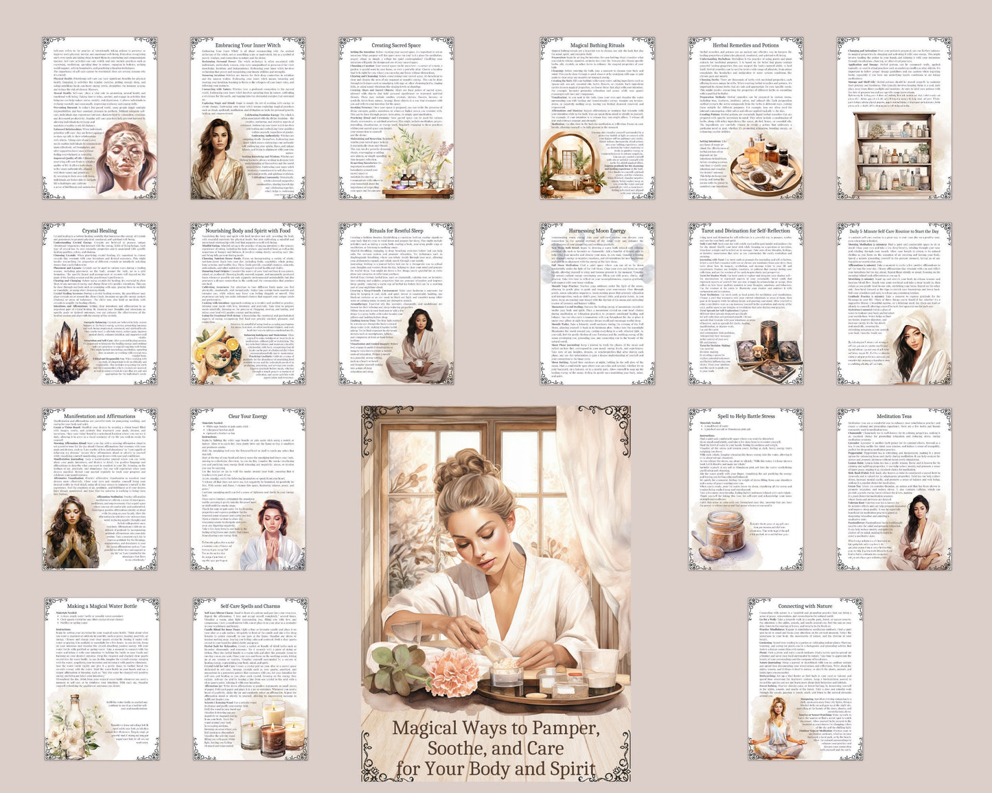 Magical Ways to Pamper, Soothe, and Care for Your Body and Spirit. Printable.