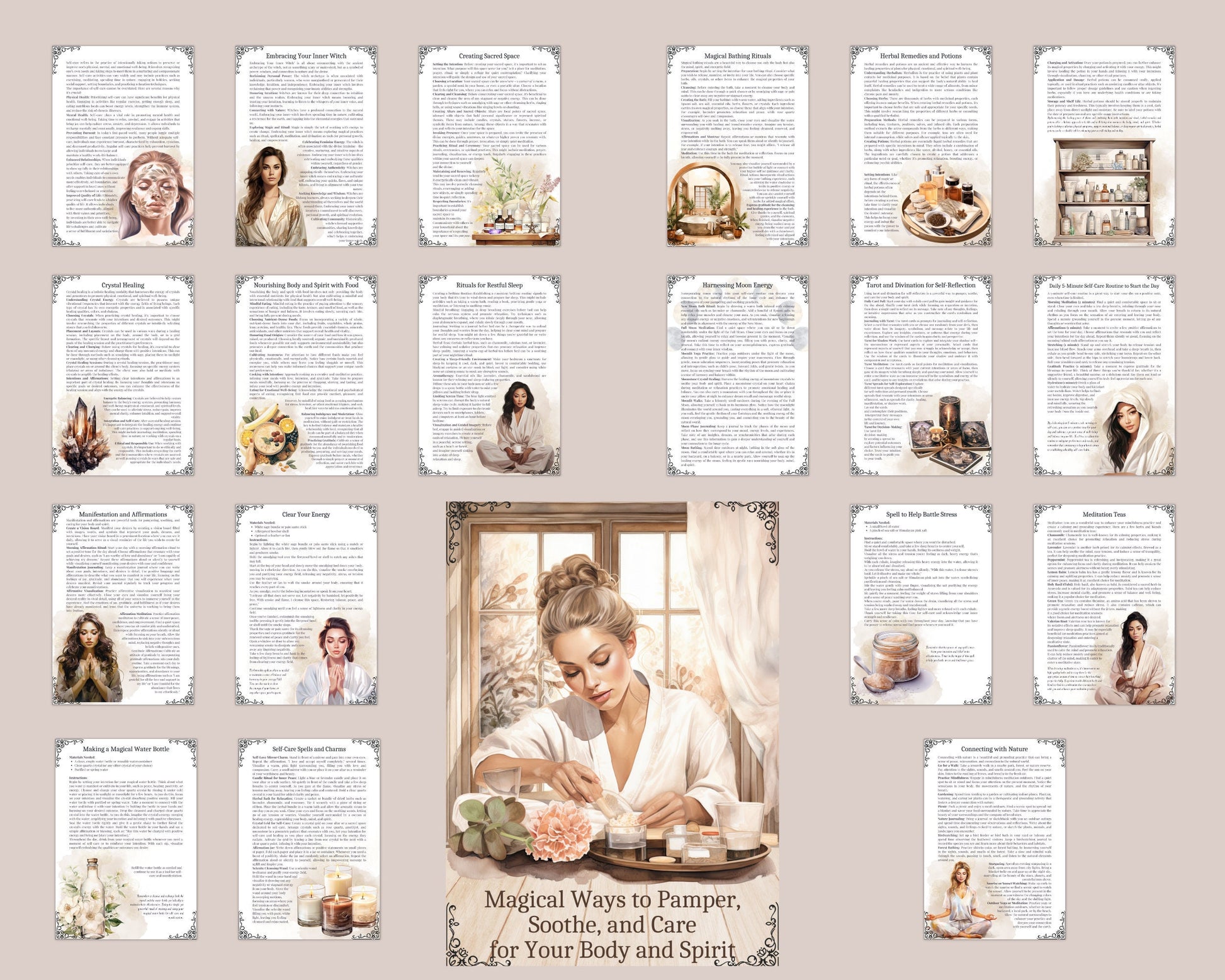 Magical Ways to Pamper, Soothe, and Care for Your Body and Spirit. Printable.