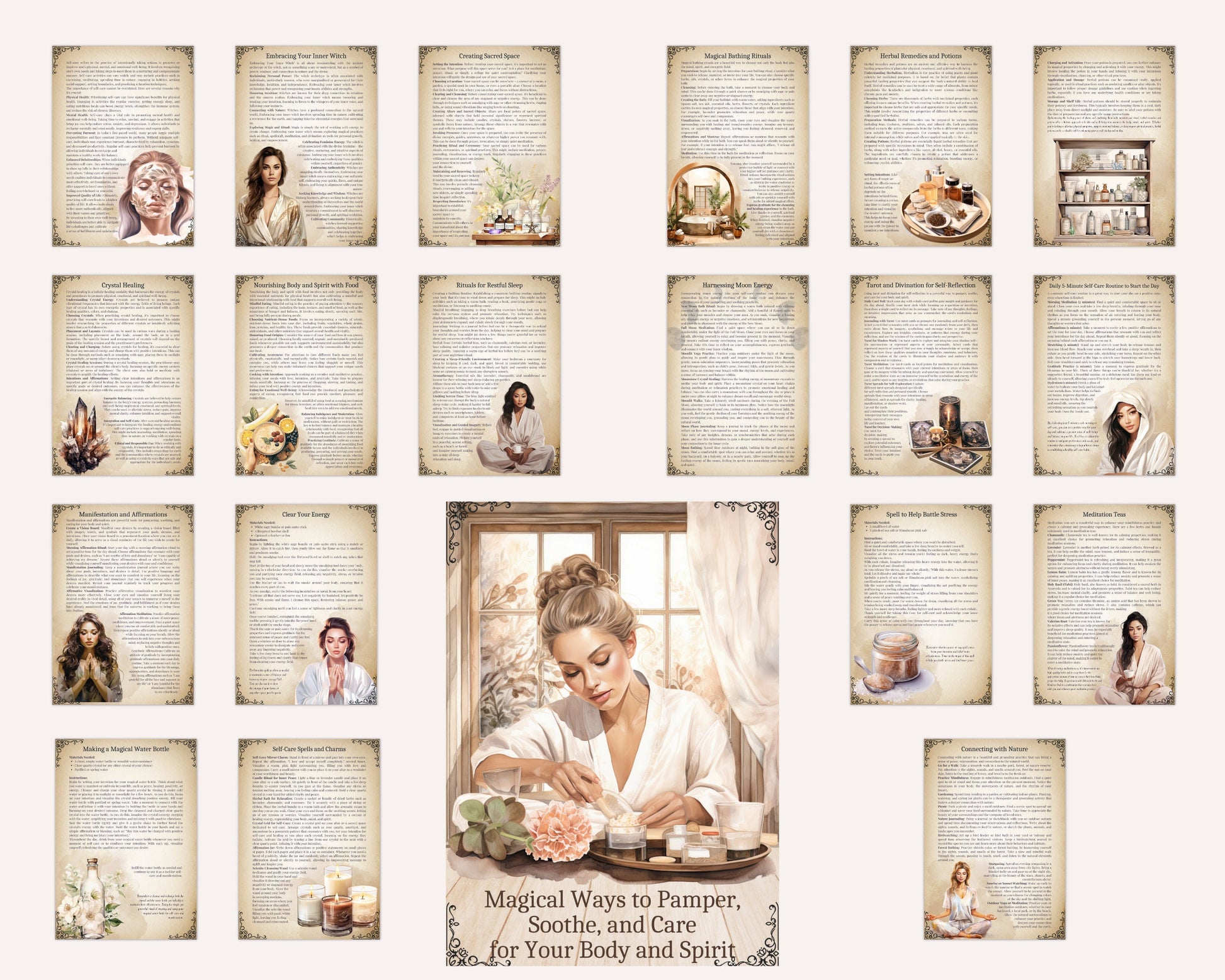 Magical Ways to Pamper, Soothe, and Care for Your Body and Spirit. Printable.