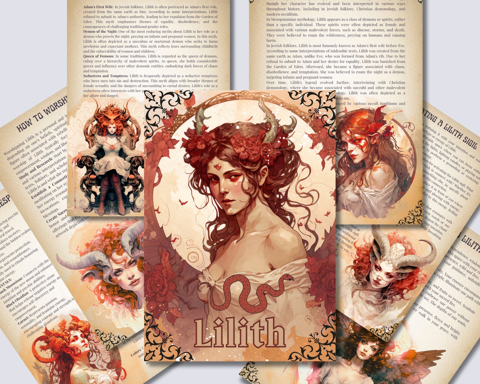 Lilith Grimoire. A Guide to Working with the Dark Goddess Lilith. 16 Beautiful printable Grimoire pages.