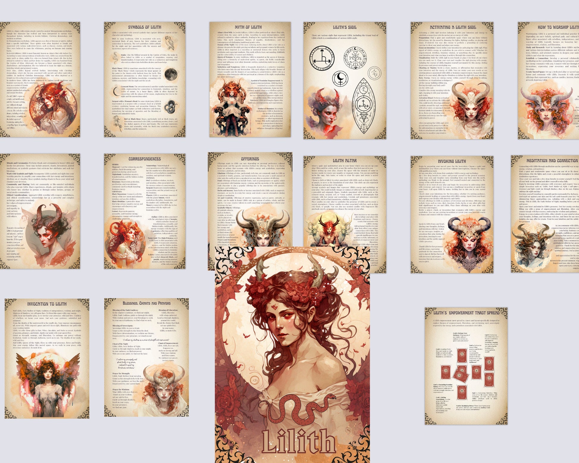 Lilith Grimoire. A Guide to Working with the Dark Goddess Lilith. 16 Beautiful printable Grimoire pages.