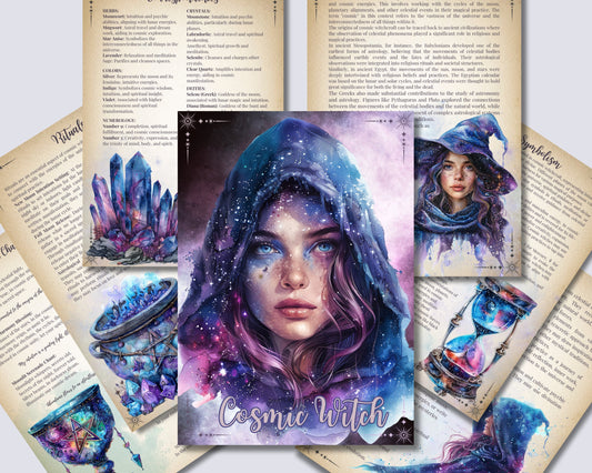 Cosmic Witch. Beautiful pages for your Grimoire or Book Of Shadows. Printable