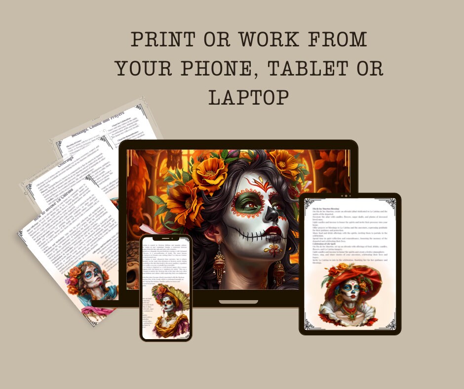 La Catrina. Beautiful pages for your Grimoire or Book Of Shadows. Printable