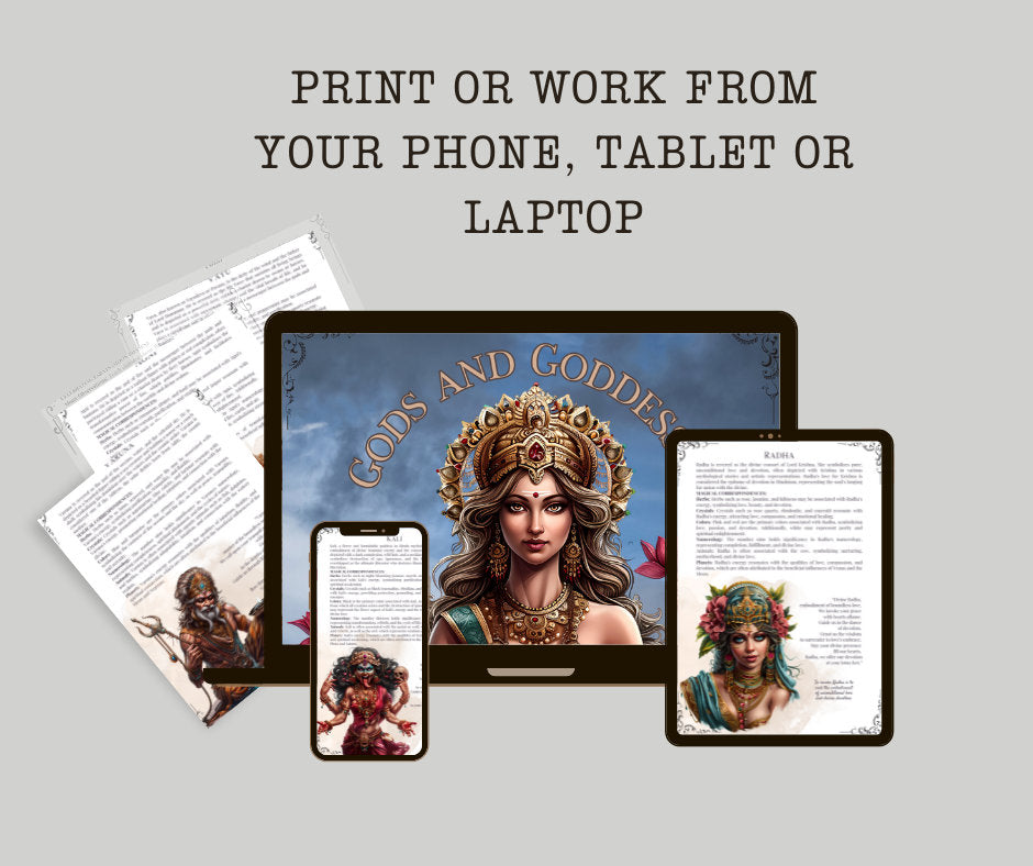 Hindu GODS AND GODDESSES. Beautiful pages for your Grimoire or Book Of Shadows. Printable
