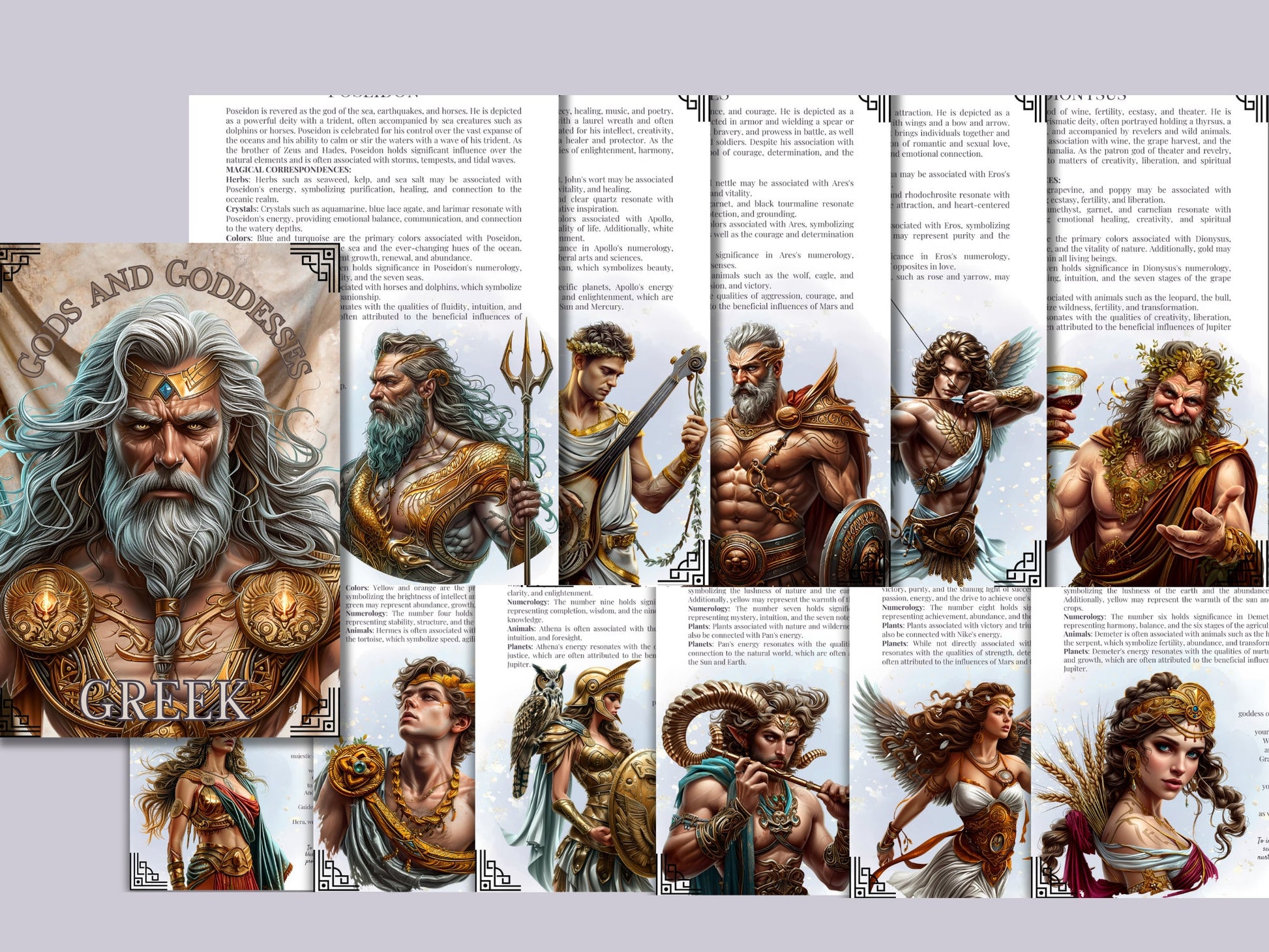 Greek GODS AND GODDESSES. Beautiful pages for your Grimoire or Book Of Shadows. Printable